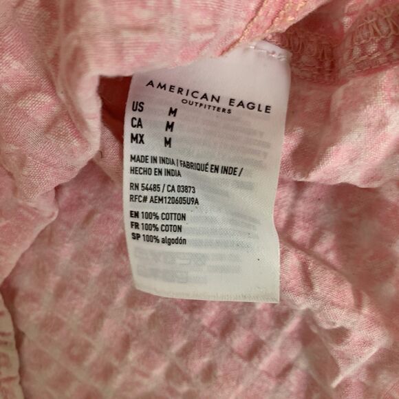 American Eagle Top Women M Pink Button Down Sleeveless Textured Cottagecore Boho - Picture 7 of 7